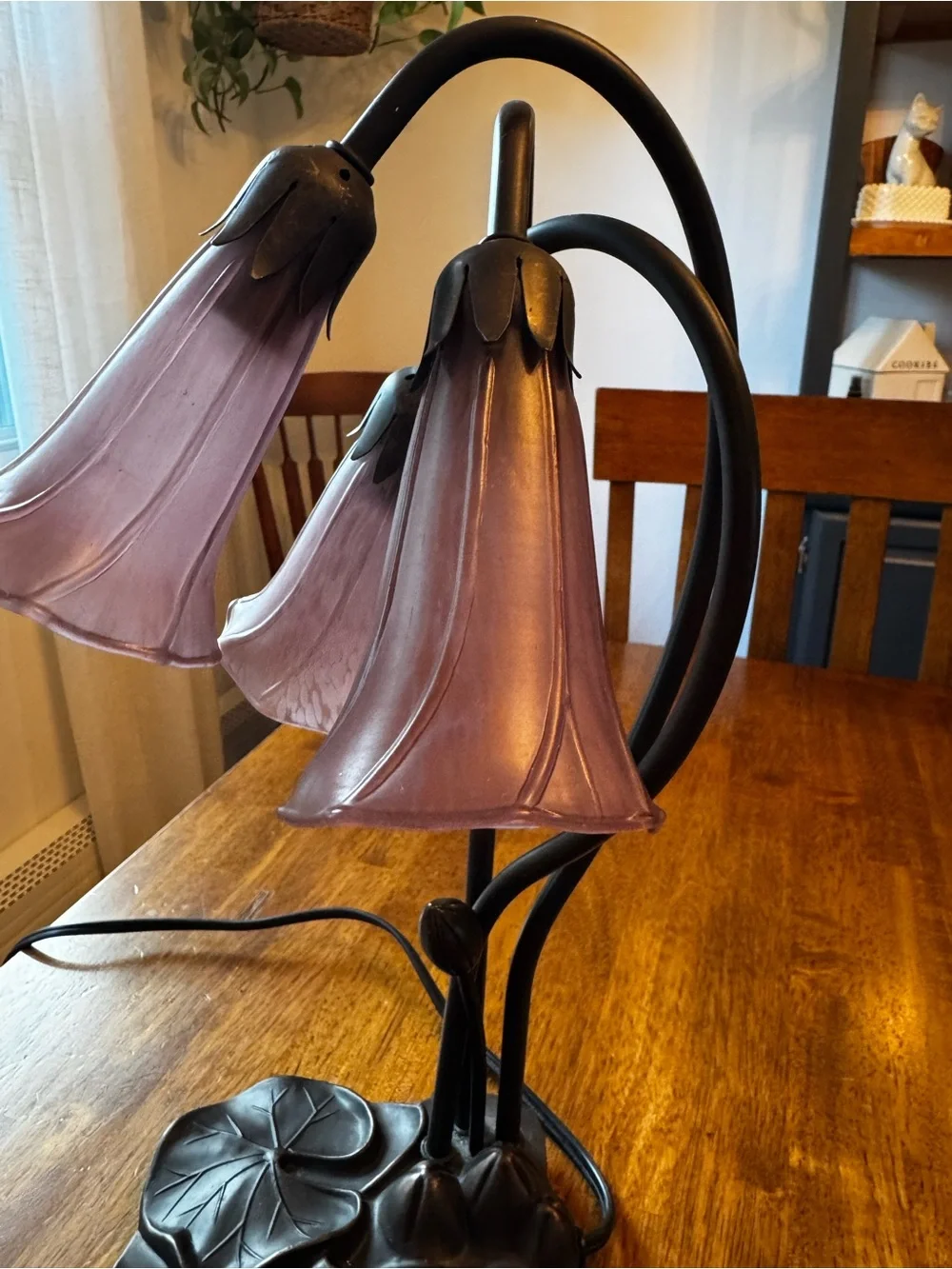 1980’s Art nouveau lily flower Glass Table Lamp dimmable